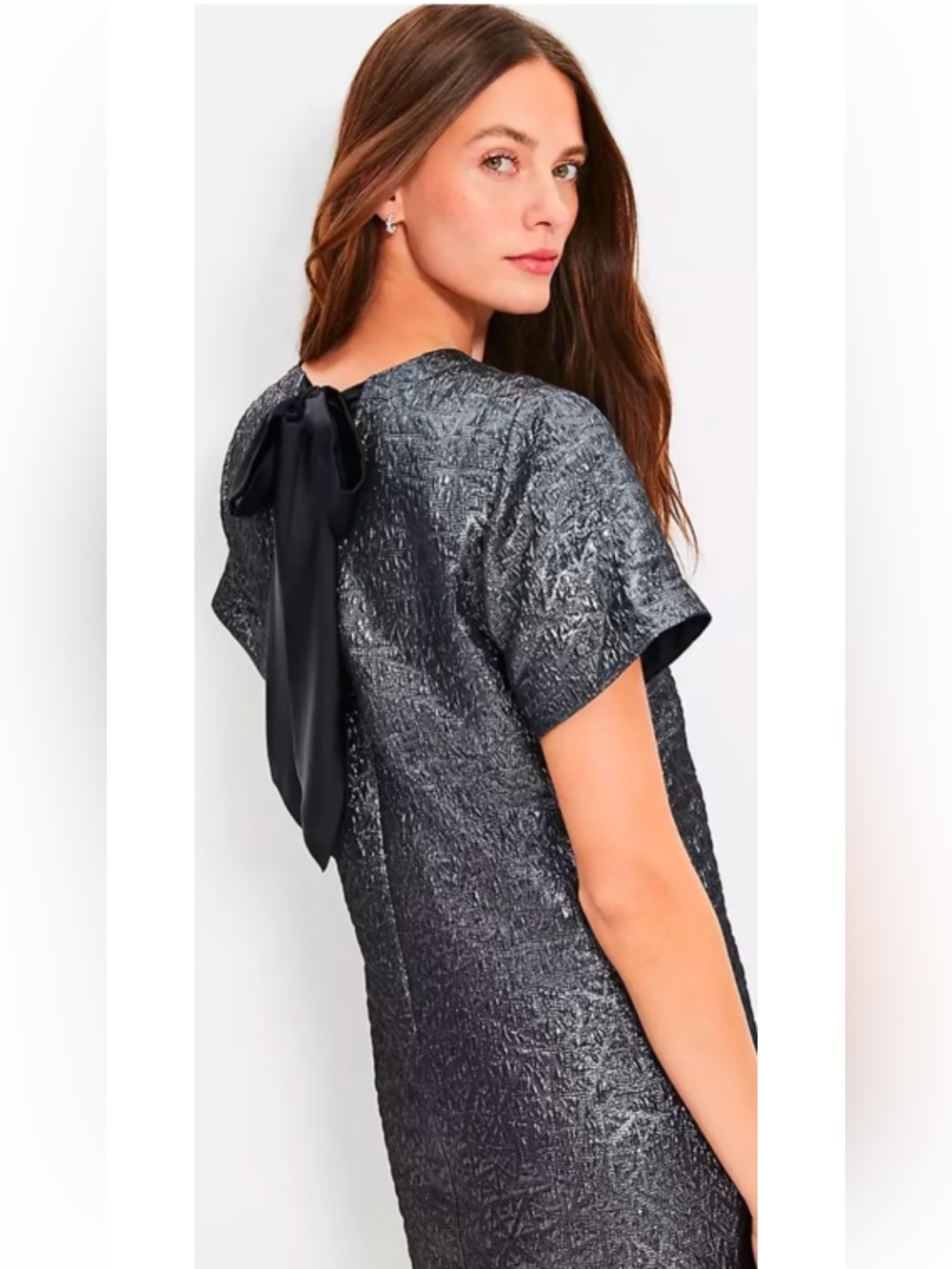 NWT LOFT Metallic Brocade Bow Back Mini Dress XL